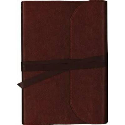 NKJV, Journal the Word Bible, Large Print, Premium Leather, Brown, Red Letter | Thomas Nelson
