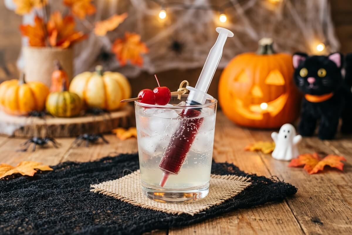 Bloody Shirley alkoholmentes koktél ötletes kellékkel Bloody Shirley alkoholmentes koktél ötletes kellékkel