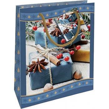 Nekupto Darčeková papierová taška 23 x 18 x 10 cm Vianočná modrá, darčeky