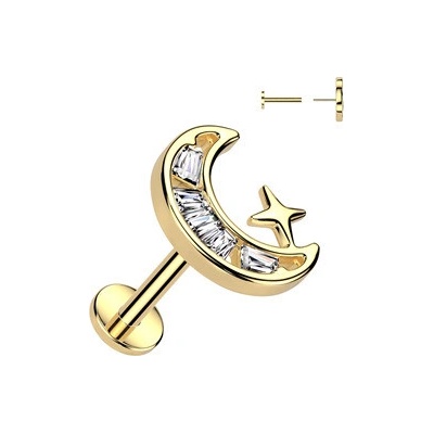 Šperky4U Zlacená labreta PUSH IN piercing do brady LB046-GDC