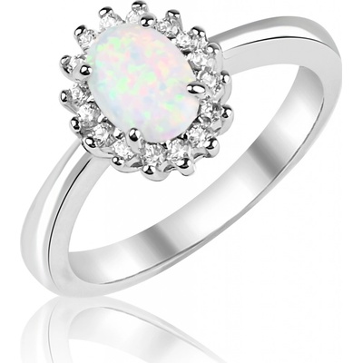 Meucci Stříbrný prsten s bílým opálem a zirkony SS382R