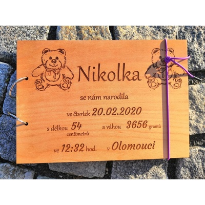 Coolsvatba Dřevěné fotoalbum Miminko 2 Velikost: A4, Orientace: Na šířku, Stránky: 20 stran - černá