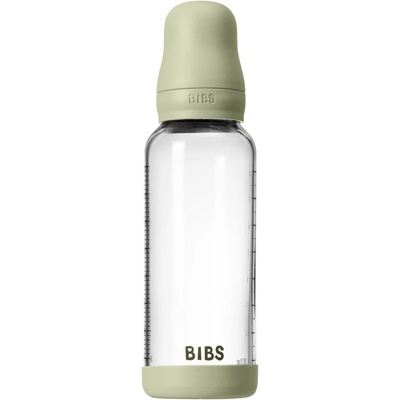 BIBS Baby Glass Bottle Silicone шише против колики със силиконова приставка за пиене Sage 240ml