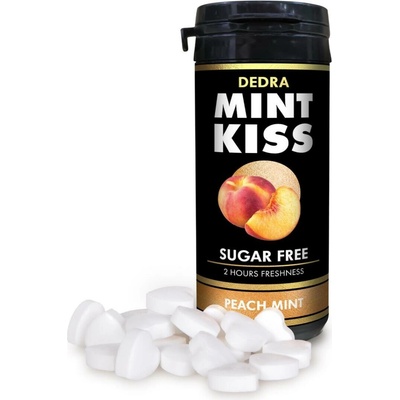 Mint Kiss broskvovo-mátové osvěžující pastilky bez cukru, peach mint 28 g