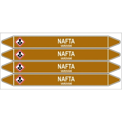 Značení potrubí, nafta,4 ks, 250 × 26 mm PZ 008055