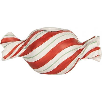 Bílo-červený svícen na úzkou svíčku Bonbón Candy - 14*7*6 cm - Clayre & Eef