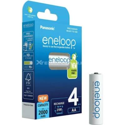 Panasonic Eneloop AA 2000 mAh, 4 броя презареждаеми батерии (BK-3MCDE/4CP) (BK-3MCDE/4CP)