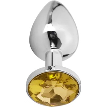 X Fun Метално дилдо Butt Plug "SILVER CRYSTAL DARK YELLOW" 9 см. Размер-L