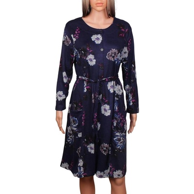 Дамски халат в тъмно синьо с големи цветя