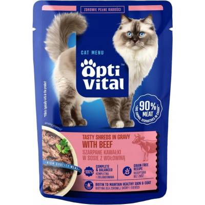 OPTIVITAL Tasty shreds in gravy with beef mokré krmivo pro kočky 85 g