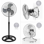 Muhler Вентилатор на стойка 16''Muhler FM-6136D, 3in1( на стойка, стена, под), Индустриален, Мощност 50W, 3 скорости, Осцилация, Черен с инокс (KT-651071)