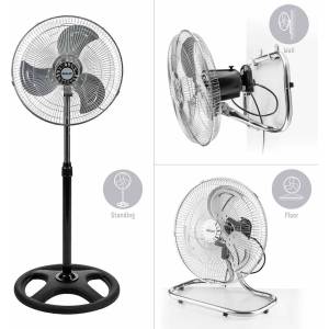 Muhler Вентилатор на стойка 16''Muhler FM-6136D, 3in1( на стойка, стена, под), Индустриален, Мощност 50W, 3 скорости, Осцилация, Черен с инокс (KT-651071)