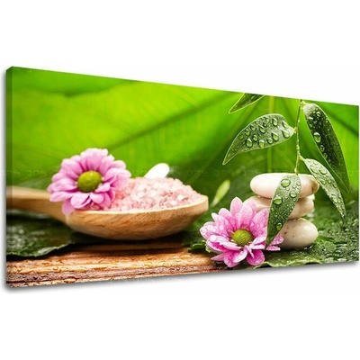 Obraz relaxačnej kompozície v ružových a zelených tónoch na plátne – Feng Shui - 30x60 cm