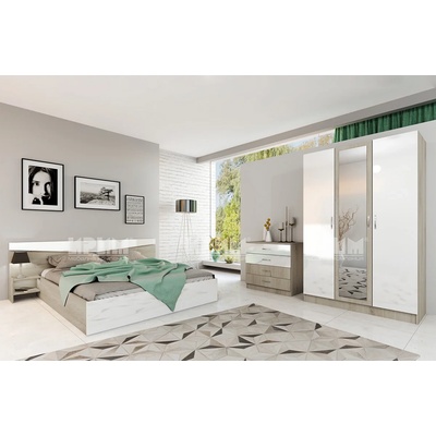 Bogdan Furniture I Спален комплект Модел 7000 за матрак 160/200, Сонома арвен/Бял гланц