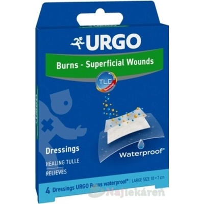 URGO Burns Waterproof Na popáleniny lipidokoloidná náplasťb 10 x 7 cm 4 ks