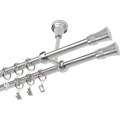 OK-GarnýžeCZ Garnýž kovová dvouřadá 19mm Capri double nerez 330 cm do stropu / kroužky s žabkou