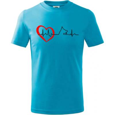 Nemecký ovčiak ekg tričko detské svetlý tyrkys