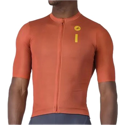 Castelli Мъжка фланелка с къс ръкав за колоездене Castelli Drittone Logo Jersey Cycling jersey - Paprika / Mango Mojito (056-3888-0214)