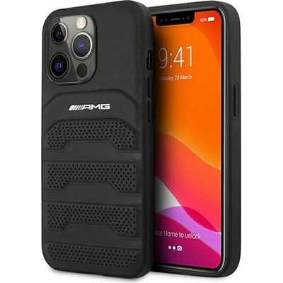 Mercedes-Benz Mercedes AMG AMHCP14XGSEBK Leather Debossed Lines калъф за Apple iPhone 14 Pro Max, черен (MRS59)