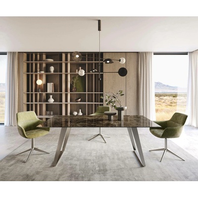 DELIFE Jídelní stůl Edge 200 x 100 keramika Laminam® Emperador E x tra Lucidato tmavě hnědá nerezová ocel hranatá