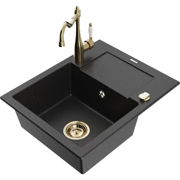 Mexen Enzo гранитна мивка с една камера и отцедник и кухненски смесител Carla, черен/сребърен металик - 6506-73-670700-50 (6506-73-670700-50)