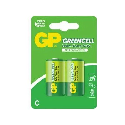 GP Batteries Цинк карбонова батерия GP R14 14G-U2 Greencell, 1.5V, 2 бр. в опаковка, блистер, GP-BM-14G-U2
