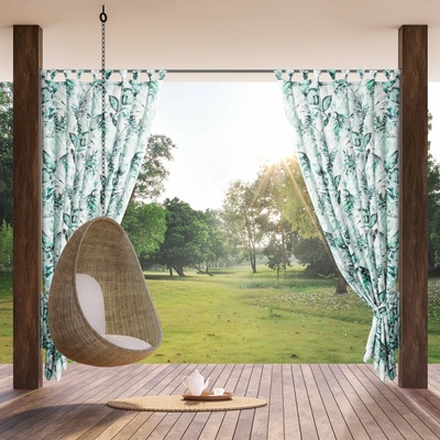 EUROFIRANY ZAHRADNÍ VODĚODOLNÝ ZÁVĚS NA POUTKÁCH GARDEN 155X260 CM LISTY