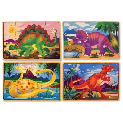 Melissa & Doug - Четири дървени пъзела в кутия - Динозаври (13791)