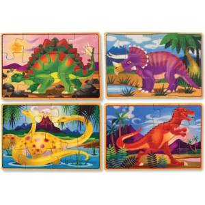 Melissa & Doug - Четири дървени пъзела в кутия - Динозаври (13791)