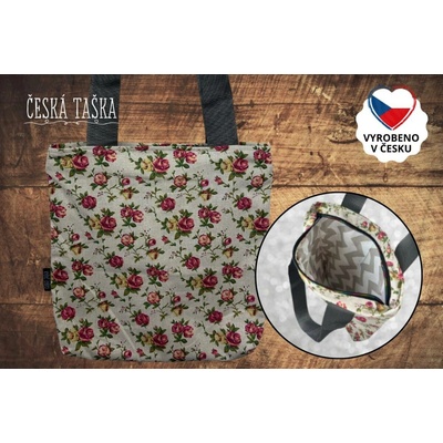 Česká Taška Taškokabelka ROSES L ručně šitá Česká Taška se zigzag podšívkou a zipem 38×38 cm
