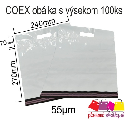 Plastové obálky COEX s výsekom Balenie: 100 ks balenie, Rozmer: 240 x 350 mm (int. 240 x 270 mm)