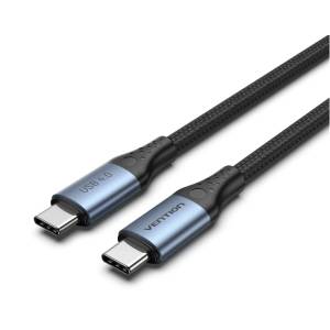 Vention USB-C 4.0/M - USB-C 4.0/M (тъкан, 5 A, алуминий, сив), 1 м, кабел