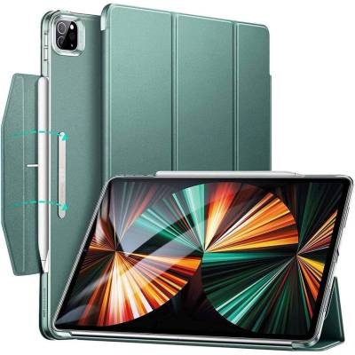 ESR Ascend Trifold Case - полиуретанов калъф с поставка и отделение за Apple Pencil 2 за iPad Pro 12.9 M1 (2021) (тъмнозелен)