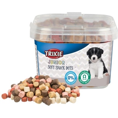 TRIXIE Junior Soft Snack Dots - Лакомство за подрастващи кучета, меки хапки с пилешко и сьомга, омега 3 и омега 6, 140 гр