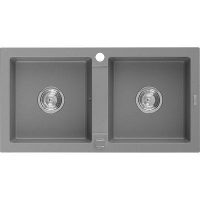 Mario гранитна мивка с 2 отделения 820 x 436 мм, сива, хромиран сифон (6504822000-71)