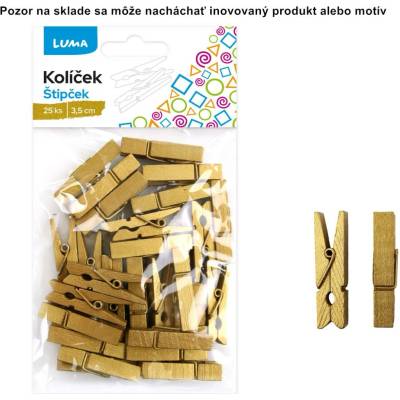 Dekoračný štipec drevený 3,5cm 25ks zlatý