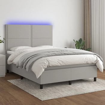 vidaXL Боксспринг легло с матрак и LED, светлосиво, 140x190 см, плат (3134789)