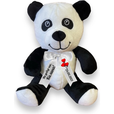 Плюшена панда с надписана панделка, 20 см (2229-Н)