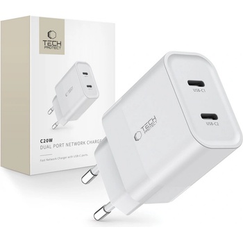 Tech-Protect C20W 2x USB-C White (9319456607093)