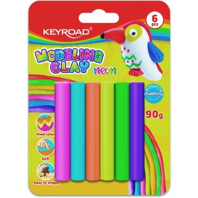 Plastelína KEYROAD neónová, blister 6 ks, mix farieb
