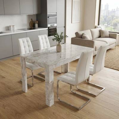 TopMebel Комплект за трапезария 5 части Darlen - Vela бял мраморен цвят - бял 125x72x74см