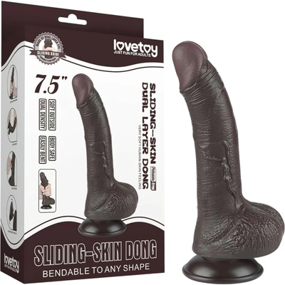 Sliding Skin dvouvrstvé dildo s přísavkou 19,5 cm hnědé