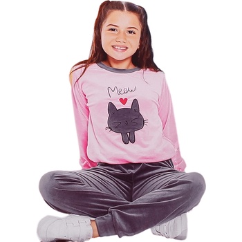 Image 1 of Детска плюшена пижама за момиче в розово и сиво