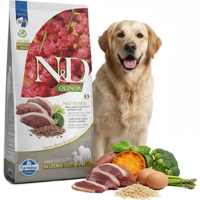 N&D Quinoa Dog Adult Medium & Maxi Grain Free Neutered Duck & Broccoli & Asparagus 12 kg
