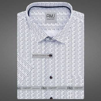AMJ pánská bavlněná košile krátký rukáv regular fit VKBR1380 bílá s tmavě modrými kosočtverci