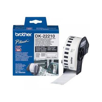 Лента Brother DK-22210 Roll White Continuous Length Paper Tape 29mmx30.48M (Black on White) - DK22210