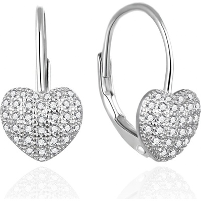 Agato Stříbrné visací náušnice Srdíčka se zirkony AGT-E195LW
