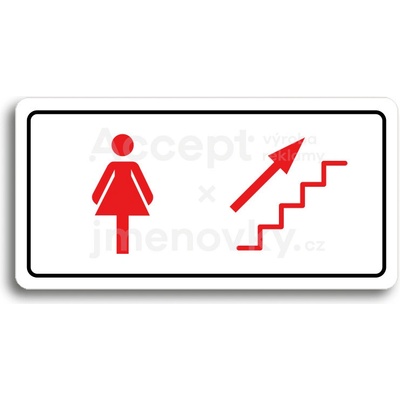 ACCEPT Piktogram WC ŽENY VPRAVO NAHORU - bílá tabulka - barevný tisk