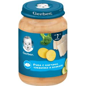 Nestle Пюре Nestle GERBER - Риба с картофи, тиквички и броколи, 190 g (6907)