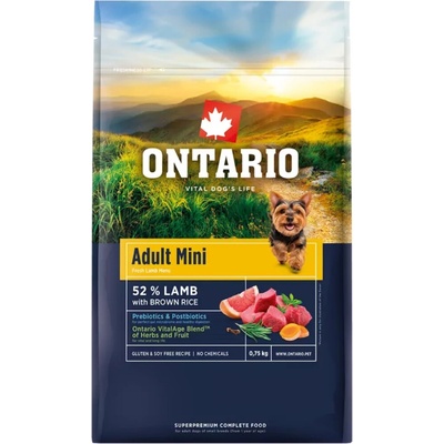 Ontario Adult Mini Lamb & Brown Rice s jehněčím a hnědou rýží 0,75 kg